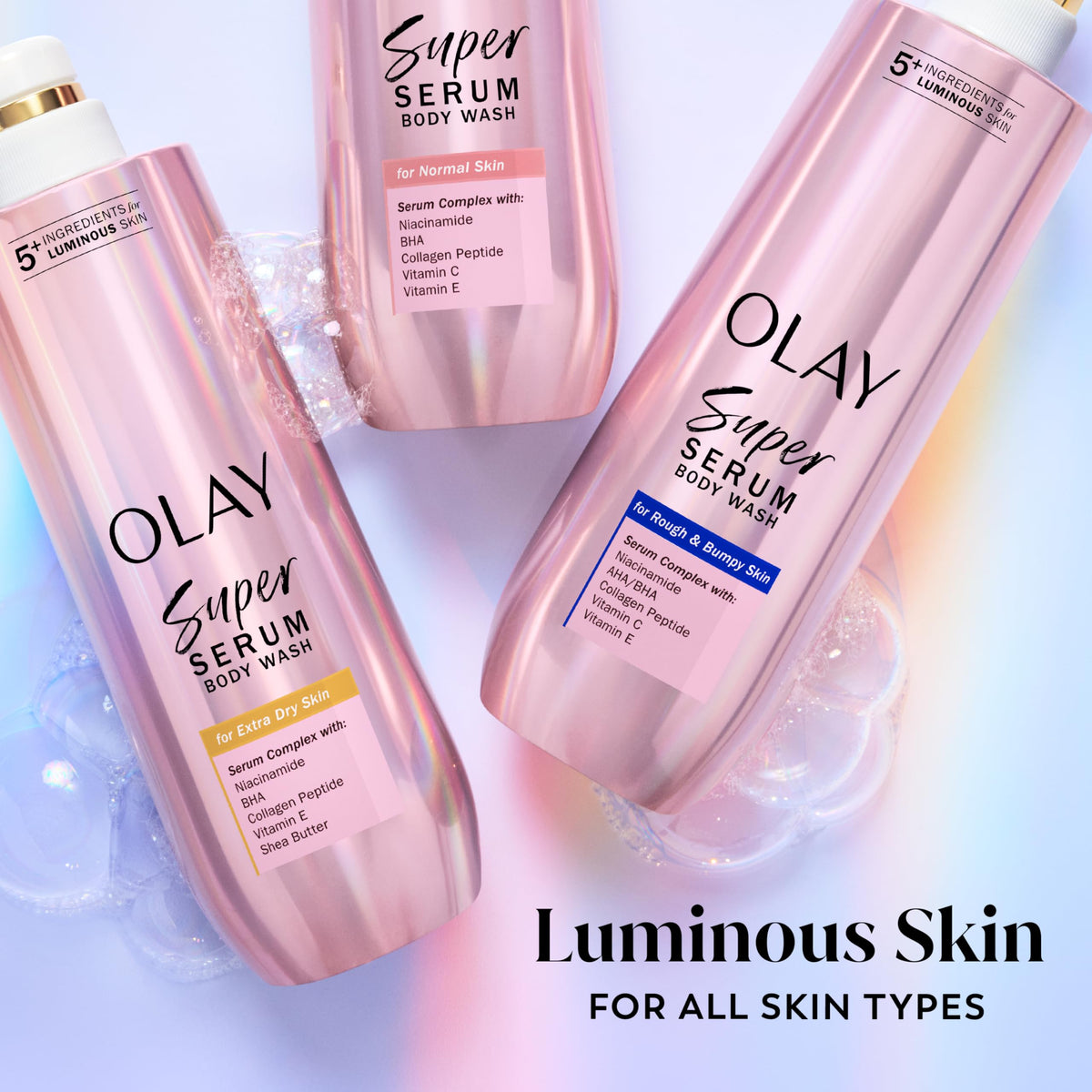 Olay Super Serum Body Wash for Normal Skin, 24hr Long Lasting Hydration, 5+ Ingredient Serum Complex for Bright Even Firm Luminous Skin, 18.5 fl oz