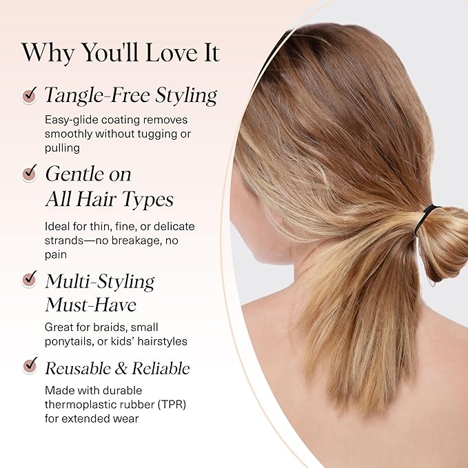 Kitsch Hair Ties No Damage for Kids, Teens and Women - Rubber Bands for Hair Styling | No Snag Hair Elastics | Daily Hair Accessories - 500pcs (Black)