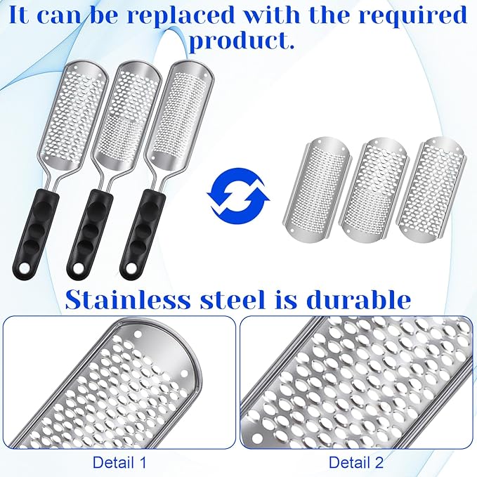 12 Pcs Foot File Callus Remover Replacement Blades Metal File Callus Remover Shaver Blades Hard Skin Remove Stainless Steel 2 Designs Big/fine Hole for Detachable Foot Scrubber