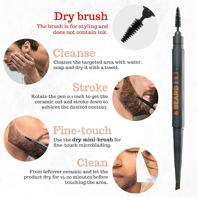 Beard Pen Filler for Men - Barber Styling Grooming Pencil, Waterproof & Sweat Proof, Long Lasting, Natural Finish, Cover Beard & Scalp Patches, Medium Black, 1 Pack