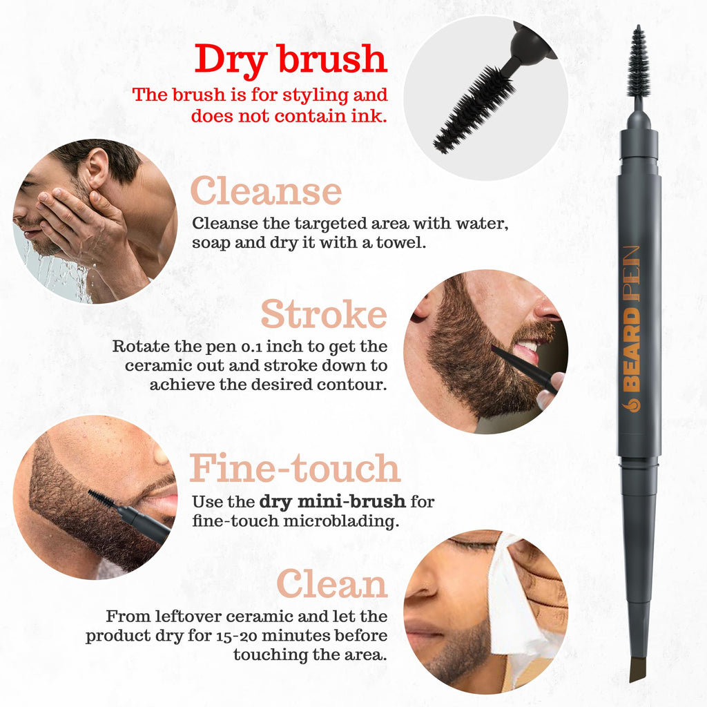 Beard Pen Filler for Men - Barber Styling Grooming Pencil, Waterproof & Sweat Proof, Long Lasting, Natural Finish, Cover Beard & Scalp Patches, Light Brown, 1 Pack