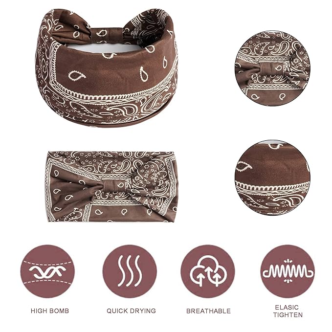 Boho Headbands For Women Fashion Stretch Wide Hair Bands Knoted Turban Head Bands Yoga Running Sweatband Elastic Headband Stylish Wrap Headbands Hair Accessories for Teen Girls 4 Pack