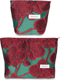 BOCGRPU 2 Pcs Makeup Bags for Purse, Large Cute Cosmetic Bag Travel Toiletry Bag Organizer for Women, Embroidery Craft Floral Makeup Bag Small Cosmetic Pouch Purse with Zipper (Elegant Red Flower)