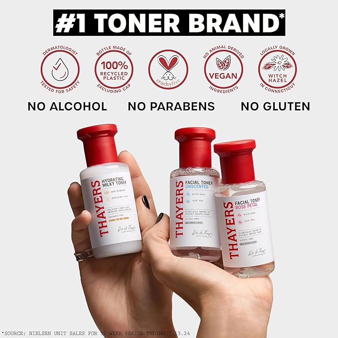 THAYERS Alcohol-Free Rose Petal Witch Hazel Facial Toner for Glowing Skin, Soothing, Hydrating, Refreshing Toner for Normal and Combination Skin, 3oz