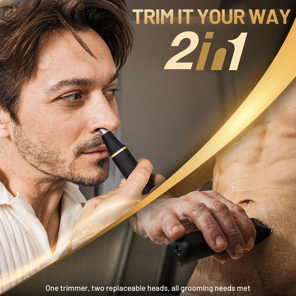 Risina Body Trimmer for Men, 2-in-1 Groin & Body Hair Trimmer, IPX7 Waterproof Electric Razor, Ball & Pubic Hair Trimmer for Private Areas, Ceramic Blade Body Shaver, Rechargeable Grooming Kit