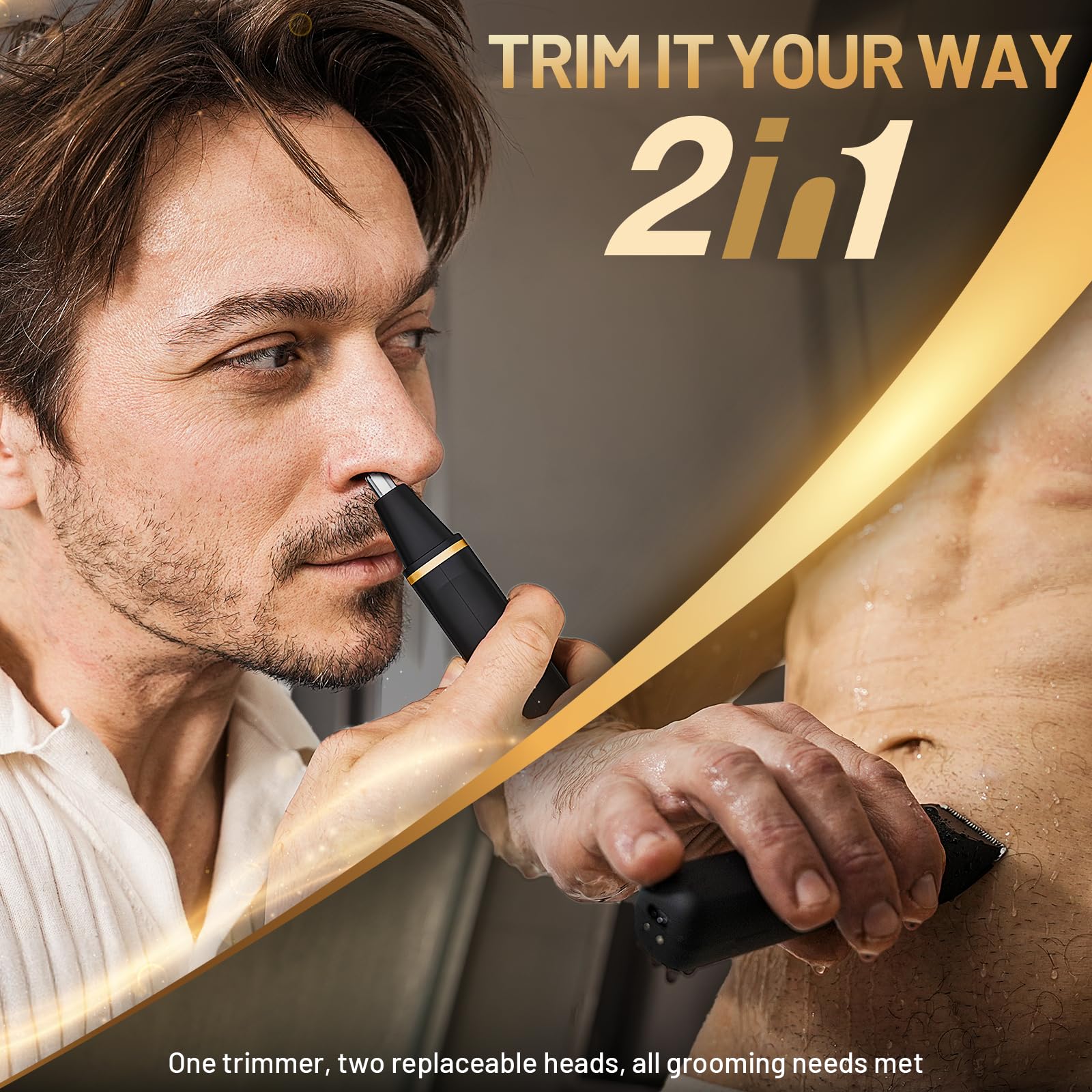 Risina Body Trimmer for Men, 2-in-1 Groin & Body Hair Trimmer, IPX7 Waterproof Electric Razor, Ball & Pubic Hair Trimmer for Private Areas, Ceramic Blade Body Shaver, Rechargeable Grooming Kit