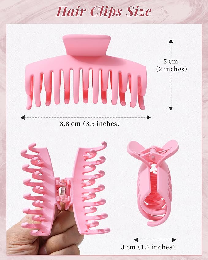 Mesovor 4 Pack Double Row Teeth Hair Claw Clips, 3.5" Large Strong Hold Matte Hair Clips for Thin and Short Fine Hair Accessories (Colorful Matte)