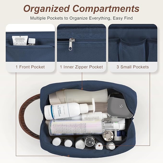 Ezday Travel Toiletry Bag for Men, Hanging Toiletry Organizer, Water Resistant Shaving Kit with Large Capacity for Travel Accessories (Blue, Medium)