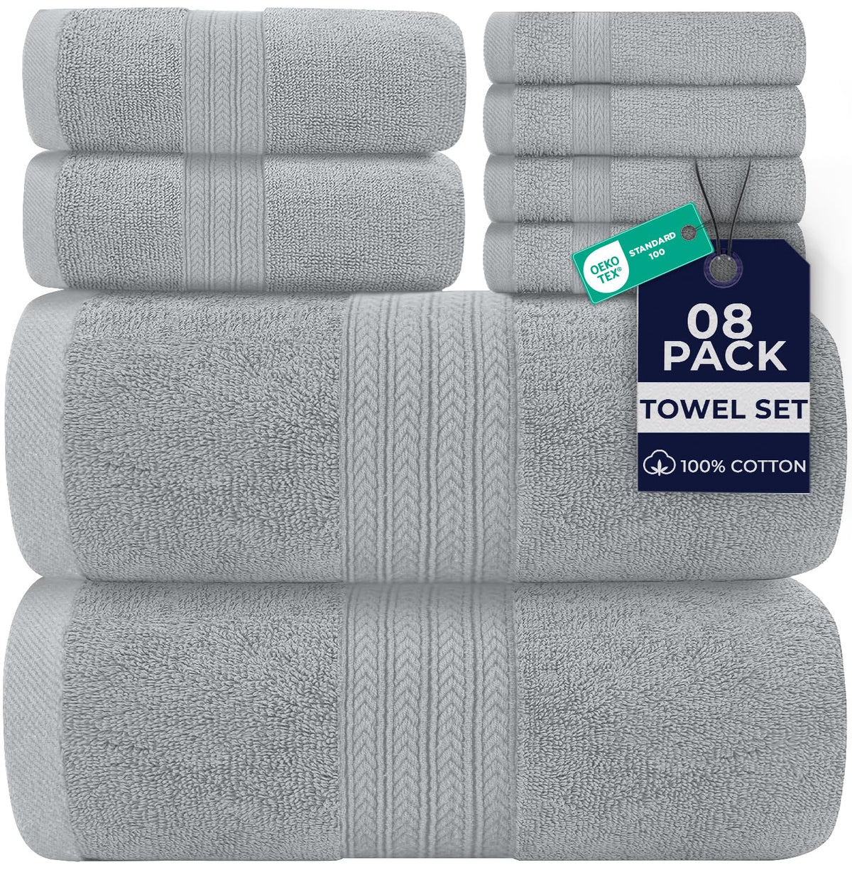 DAN RIVER 8 Piece Luxury Bath Towels for Bathroom, Towel Set, Blue Opal
