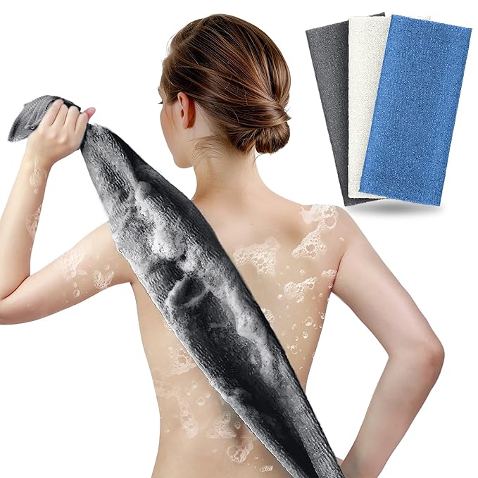 ARCH&M Exfoliating Back Washcloth & Body Scrubber, 3 Pack, 35-Inch