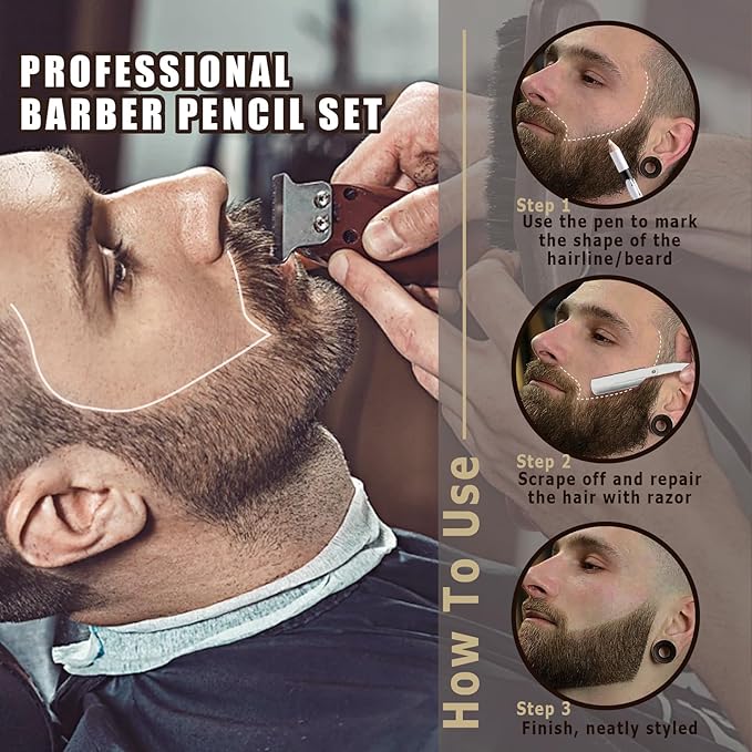 Noerrors 12Pcs Barber Pencil Set Magic Hairline Pencils for Lineup Beard Shaping Guide Pen with Sharpener Barber Chalk for Men Makeup Design White Black Dark Brown Light Brown
