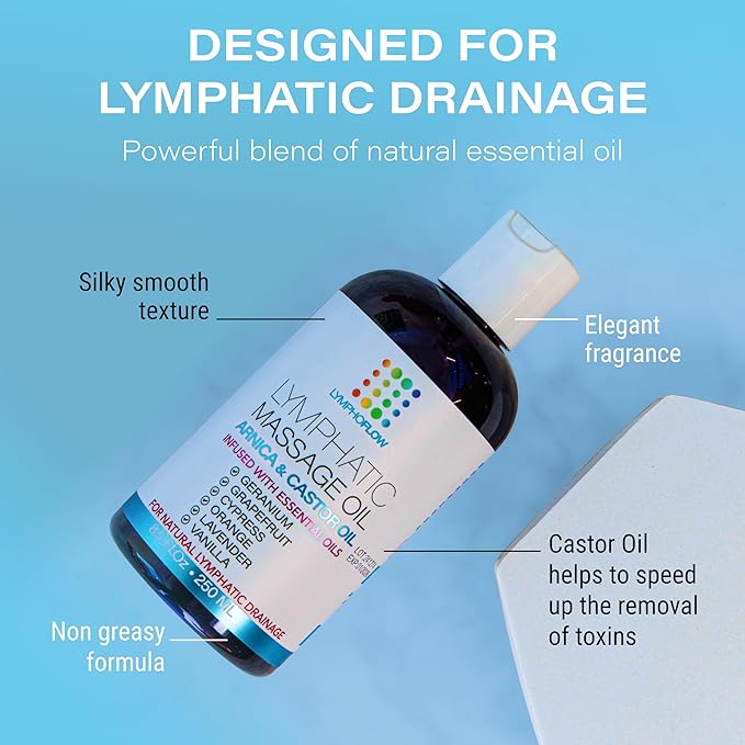 Bruizex Lymphatic Drainage Massage Oil with Arnica & Cold Pressed Castor Oil- Lightweight Non-Greasy Body Massage Oil for Daily Lymphatic Massage, Aftercare Routine, Post Surgery, BBL, Lipo - 8.5 Oz