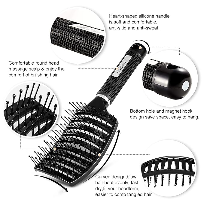 Hair Brush, Curved Vented Detangler Brush Faster Blow Drying for Women, Men