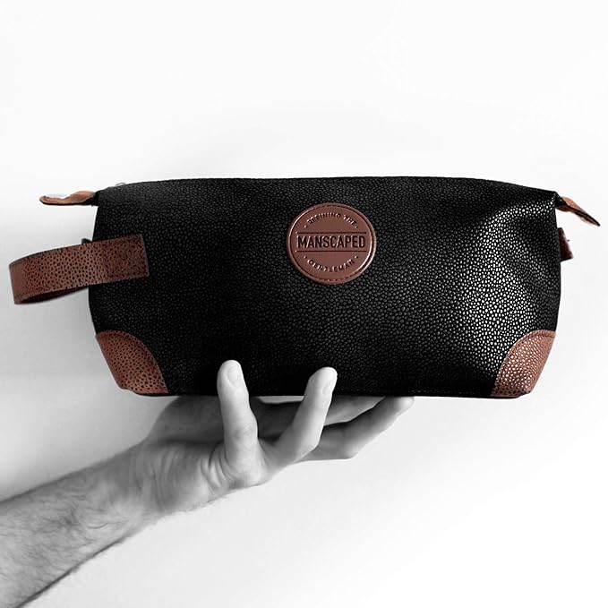 MANSCAPED® The Shed Men's Premium Quality Toiletry Bag, PU Leather Dopp Kit, Bathroom Travel Bag, Shaving Kit Case, Trimmer Bag
