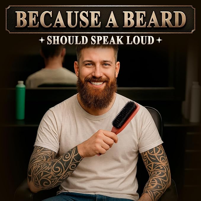 Mens Beard Brush with Handle, 9 in, Soft Boar Bristle, Wooden