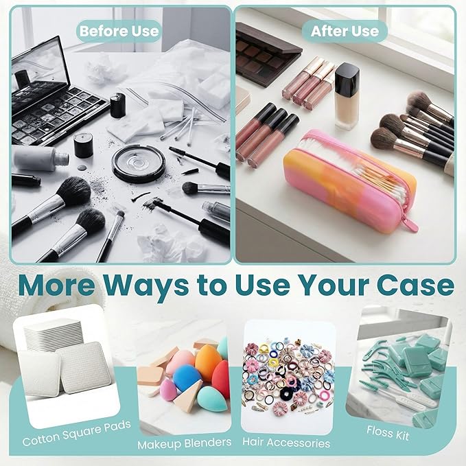 Cotton Pad Swab Travel Case, 2-in-1 Waterproof Organizer (Peach Sunrise)