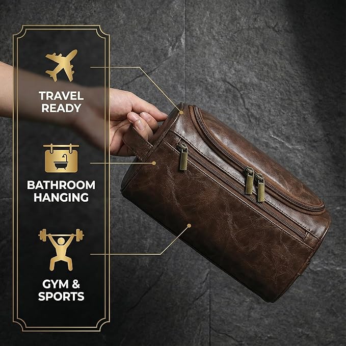 OIMEI Men’s Hanging Toiletry Bag, Large Capacity Travel Dopp Kit Organizer for Business Trip – Waterproof Shaving Bag Multi-Compartment Storage for Grooming Essentials, Bathroom & Gym (Coffee)