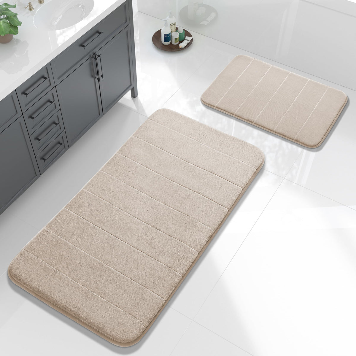 Yimobra Memory Foam Bathroom Mat Set, 24 x 17 & 24 x 20 in, Navy Blue