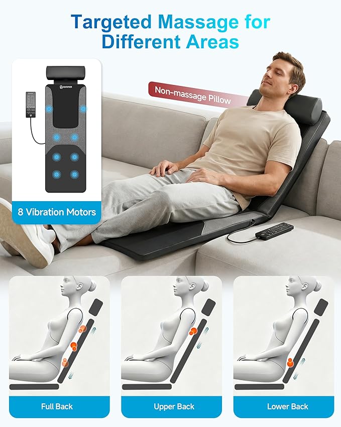 COMFIER FSA Full Body Massage Mat with Heat, HSA Eligible Shiatsu Back Massager for Pain Relief Kneading & Vibration, Graphene Heating Chair Massage Pad for Recliner Sofa Bed, Gifts for Mom Dad