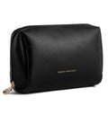 Aveniee Travel Makeup Bag Small, Vegan Leather Cosmetic Pouch for Purse, Wide-open Toiletry Organizer with Dividers & Zipper for Women-Black