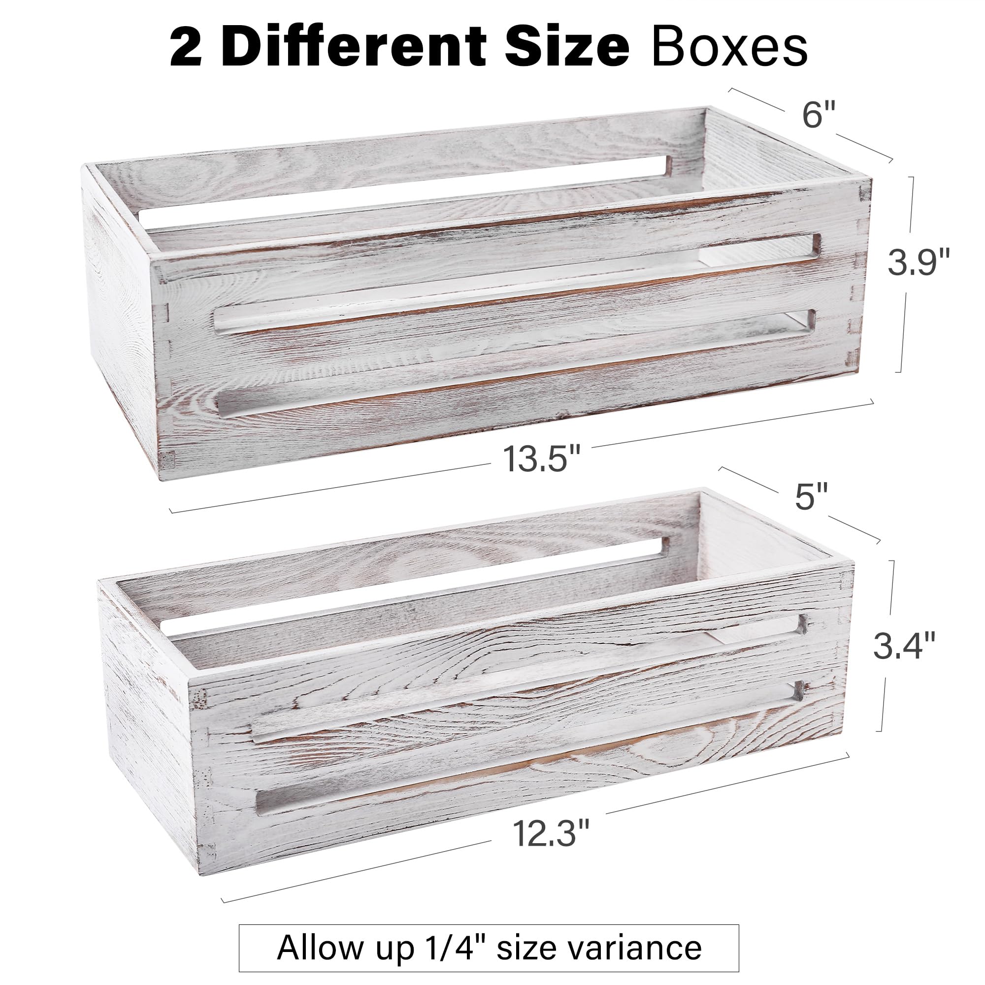 LotFancy Bathroom Decor Box, 2 Pack Wooden Toilet Paper Holder, White Toilet Storage Basket for Back of Toilet, Farmhouse Toilet Tank Topper