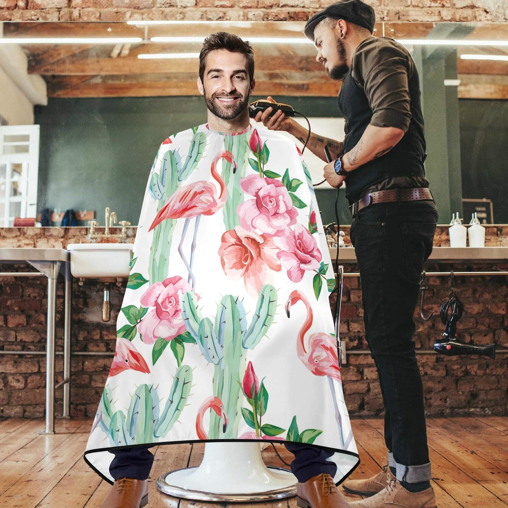 visesunny Barber Cape Flamingo Cactus Polyester Hair Cutting Salon Cape Apron Anti-Static Haircut Water-Resistant Shaving Cloth Beard Shaving Bib Hairdressing Cape