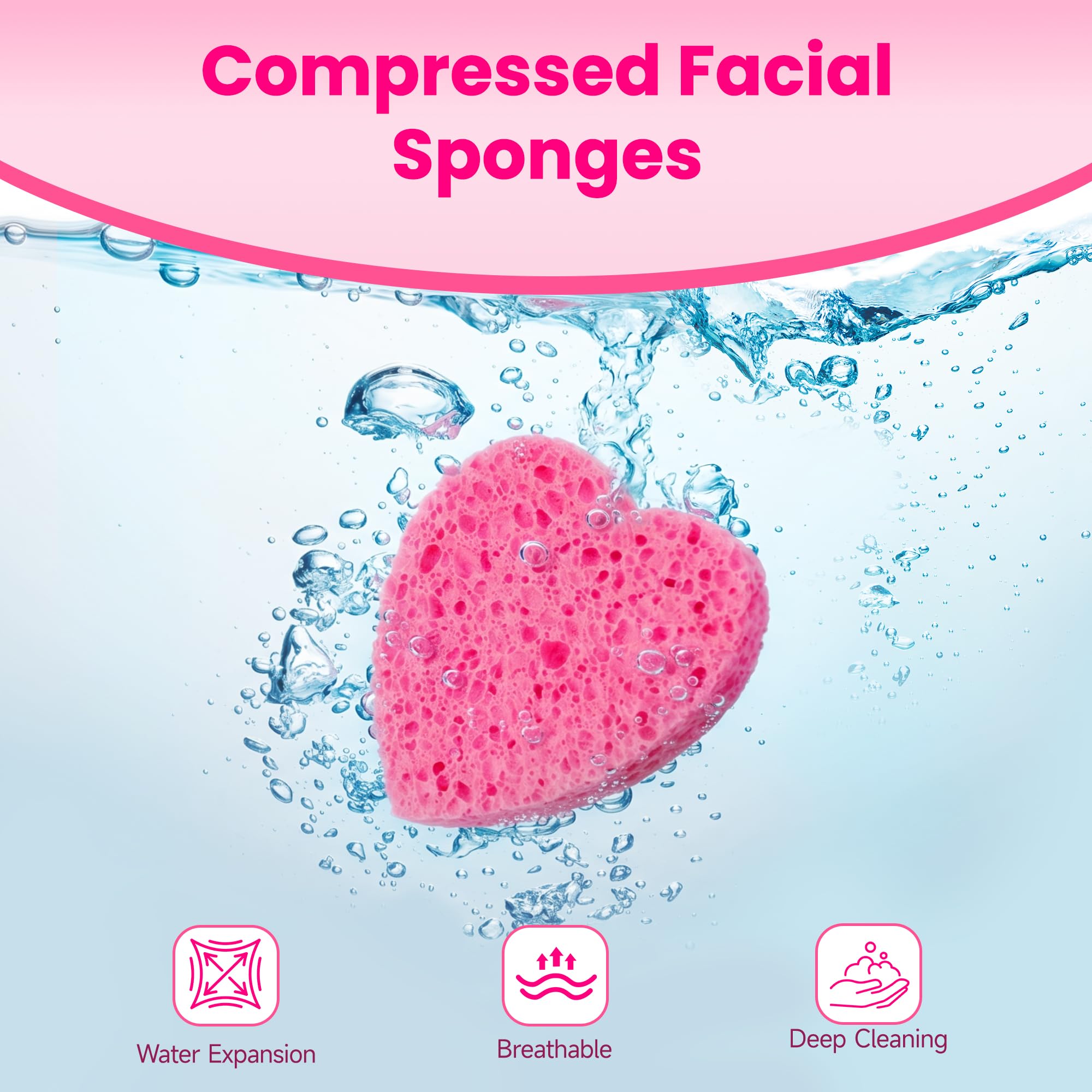 Silkyhose Women 120-Count Compressed Cellulose Heart Shape Face Facial Sponges 100% Natural Cosmetic Sponges for Facial Cleansing Exfoliating Mask Skin Massage (（Pink） 120 Count)