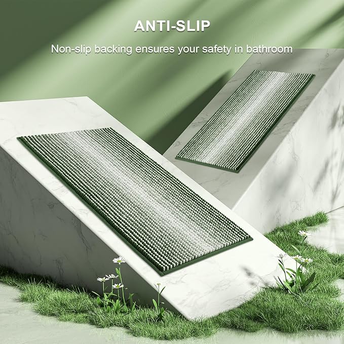 Bathroom Rugs and Mats Sets, 2 Piece Thick Absorbent Chenille Bath Mat Rug Set Non Slip, Soft Shaggy Bath Room Floor Mats for Bathroom, Machine Washable (Hunter Green, 20" x 32" Plus 16" x 24")