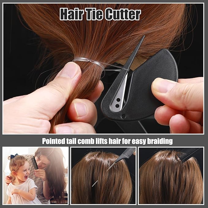 2200 Pcs Elastic Hair Bands with Hair Loop Styling Tool Set, Clear and Black Elastic Hair Ties with Rubber Band Cutter Organizer Box Hair Accessories for Toddler Baby Girl Women