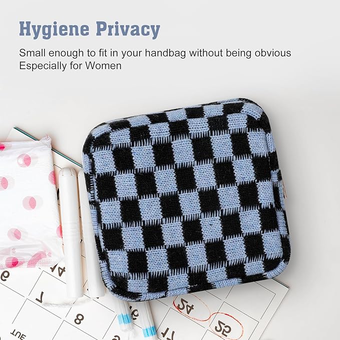 CekPo Sanitary Napkin Storage Bag, Menstrual Pad Zipper Bag Checkered Portable Period Bag Panty Liners, Tampon Storage Pouch for Women Ladies Daily Use Storage Purse Travel