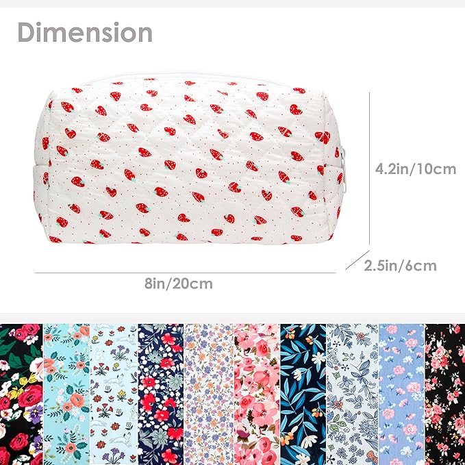PAZIMIIK Small Quilted Makeup Bag,Zipper Cosmetic Pouch,Strawberry