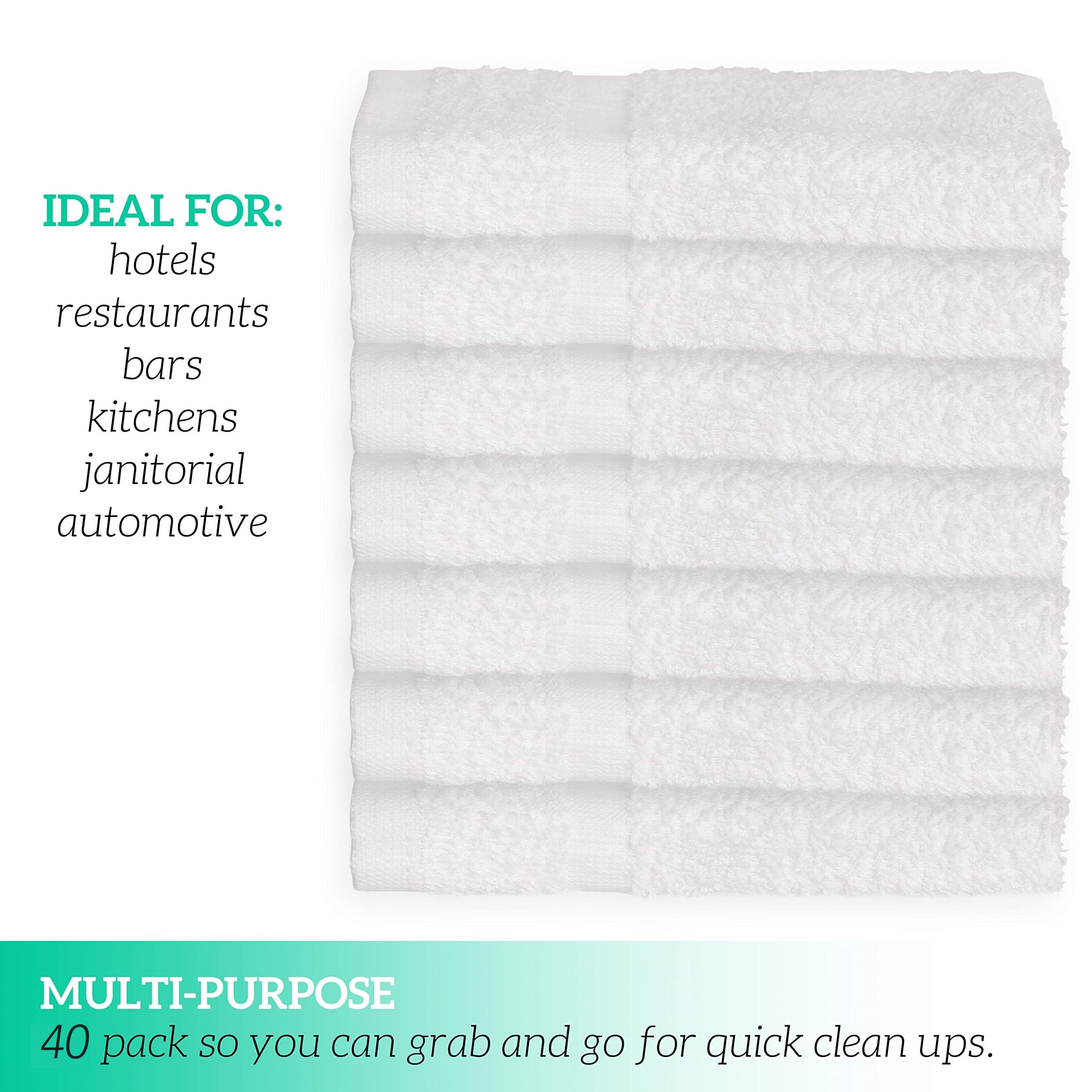 GREEN LIFESTYLE Washcloths 12" x 12" 40 Pack - 100% Cotton Wash Cloths, Soft Absorbent Face Towels, Bulk Washcloths for Body, Bathroom, Shower and Daily Use (White)