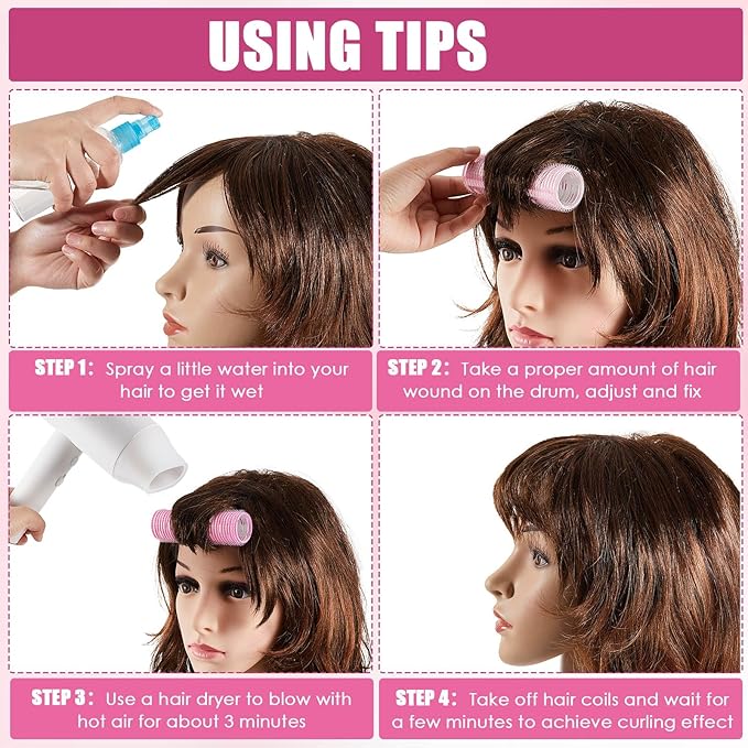 WILLBOND 4 Pcs Long Hair Rollers for Bangs Aluminum Core Curlers Thermal Self Grip Roller for Long and Medium Hair Women Hairstyle(4.1 x 1.2 Inch,Rose Red)