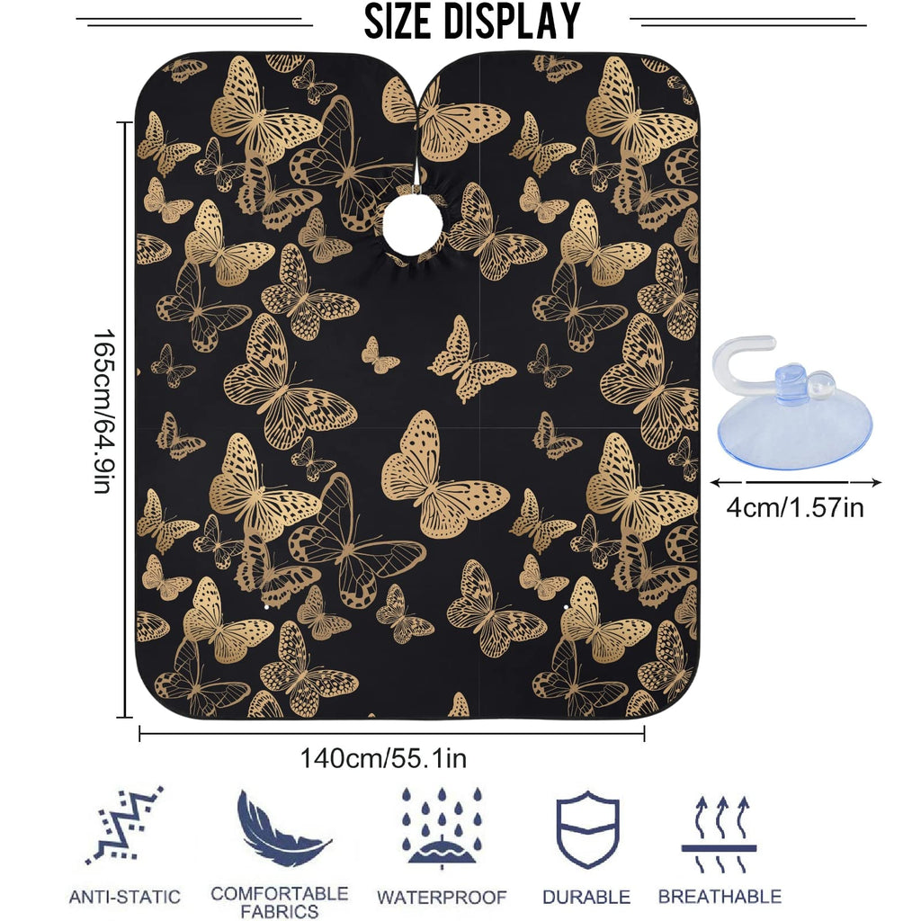 visesunny Barber Cape Black Gold Butterfly Polyester Hair Cutting Salon Cape Apron Anti-Static Haircut Water-Resistant Shaving Cloth Beard Shaving Bib Hairdressing Cape