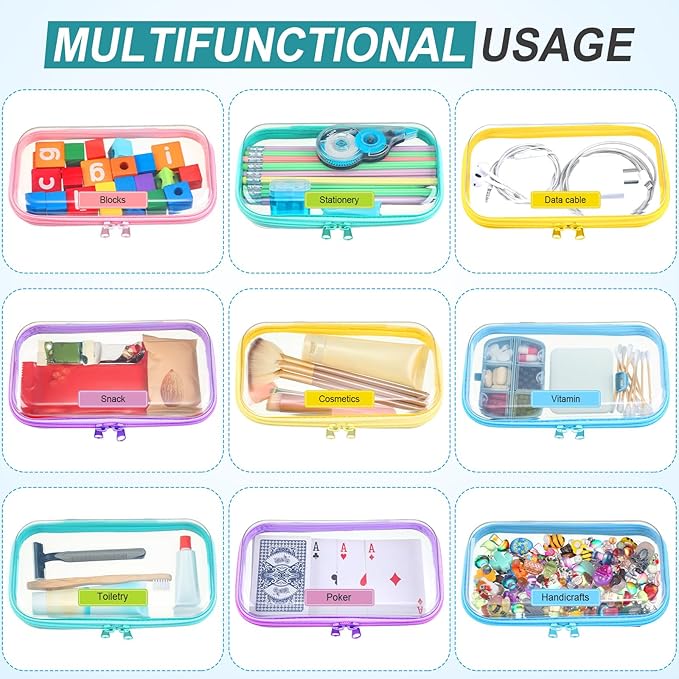 Sanwuta 10 Pcs Hard Zipper Case Clear Hard Pouches Plastic Zipper Pencil Portable Box Toy Storage Bins Plastic Container for Travel Toiletry Office Cosmetic Block Puzzle Organizer (S,Macaron Color)