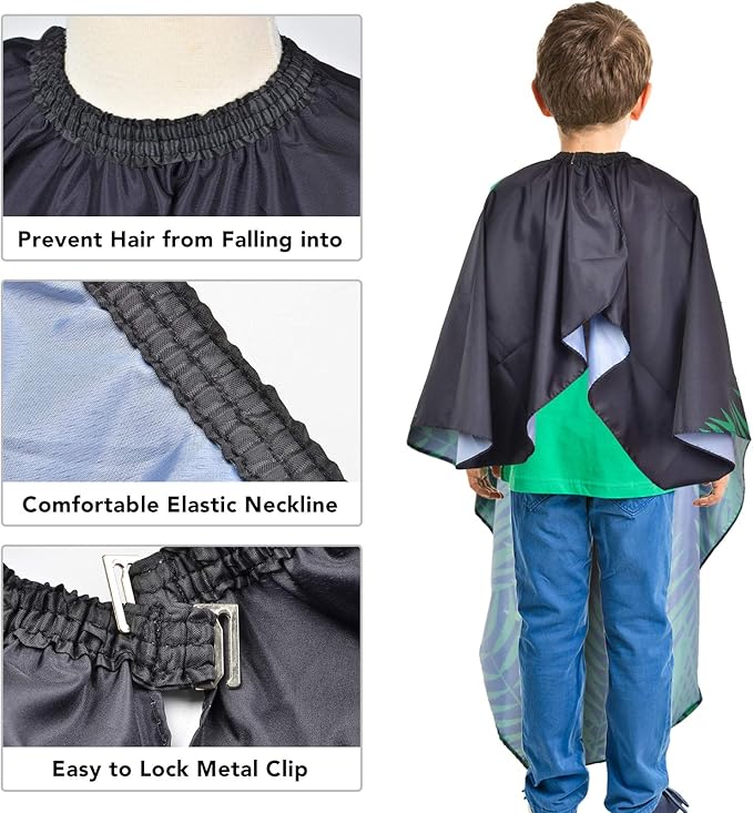 PAMAID Kids Haircut Cape Waterproof Barber Cape Cover, Dinosaur Hair Cutting Cape for Boys with Adjustable Snap Closure (Dinosaur)