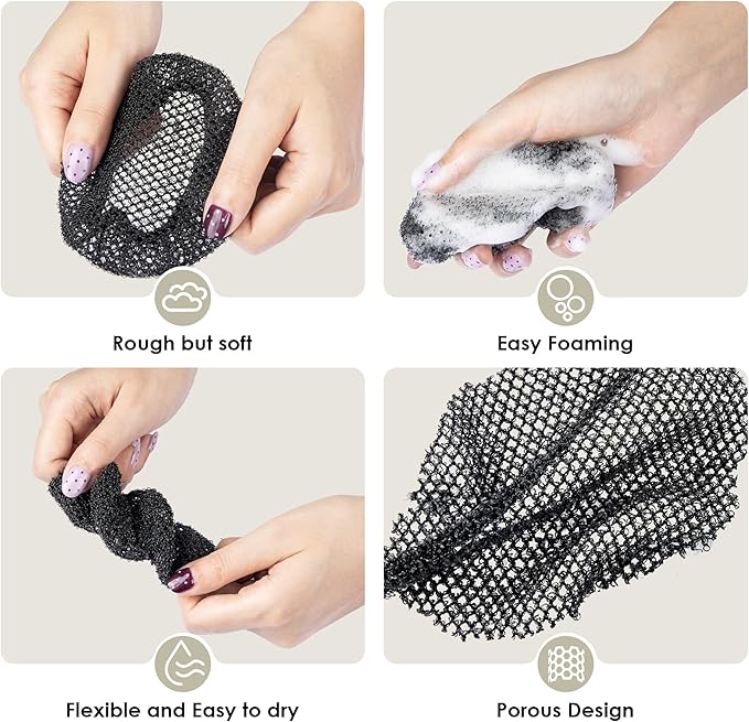 INNERNEED Body Shower Exfoliating Net Sponge Mesh Case Cover, Pack of 4