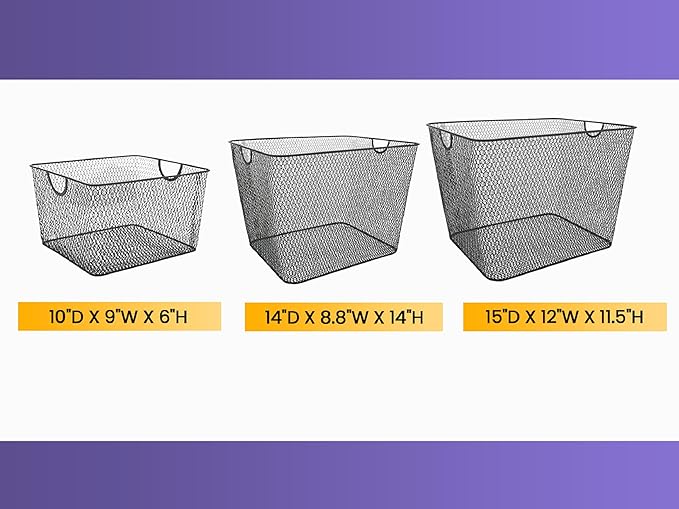 YBM HOME Kitchen Pantry Organizer Wire Basket for Shelves, Cabinets, Pantry, Countertop, Mesh Open Storage Bin Metal Basket for Organizing Food Supplies 12 x 7.8 x 5.8