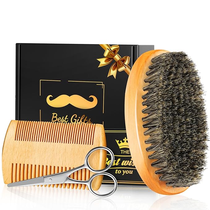 Beard Brush Beard Comb Set, Stocking Stuffers Gifts for Men Beard Care Kit