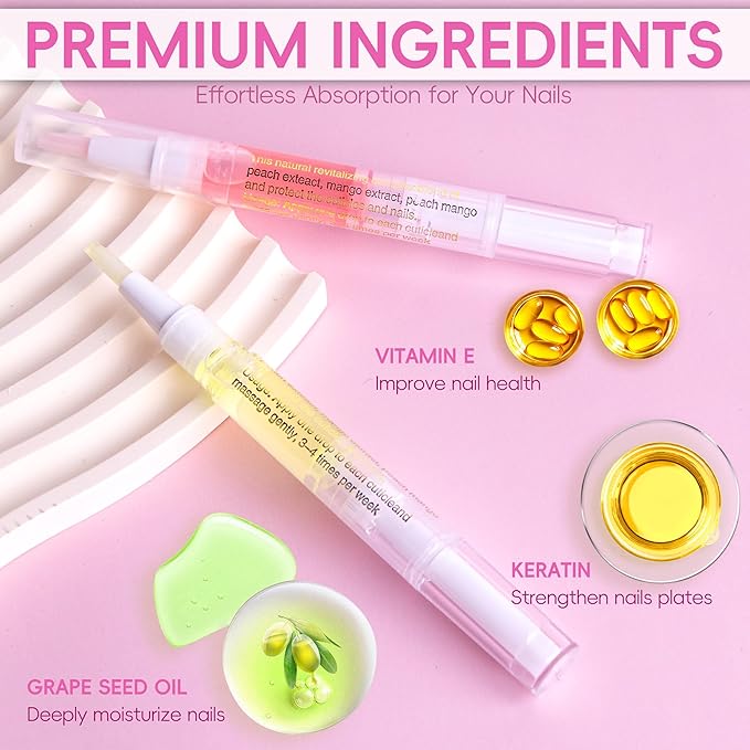 Foncomy 2PCS Cuticle Oil Pen for Nails,Nail Oil Pen for Nail Care,Cuticle Oil for Nails with Nail File,Nail Oil Cuticle Prevent Dry Cracking and Hangnails,Deep Nourishment(Pineapple & Peach Flavor)
