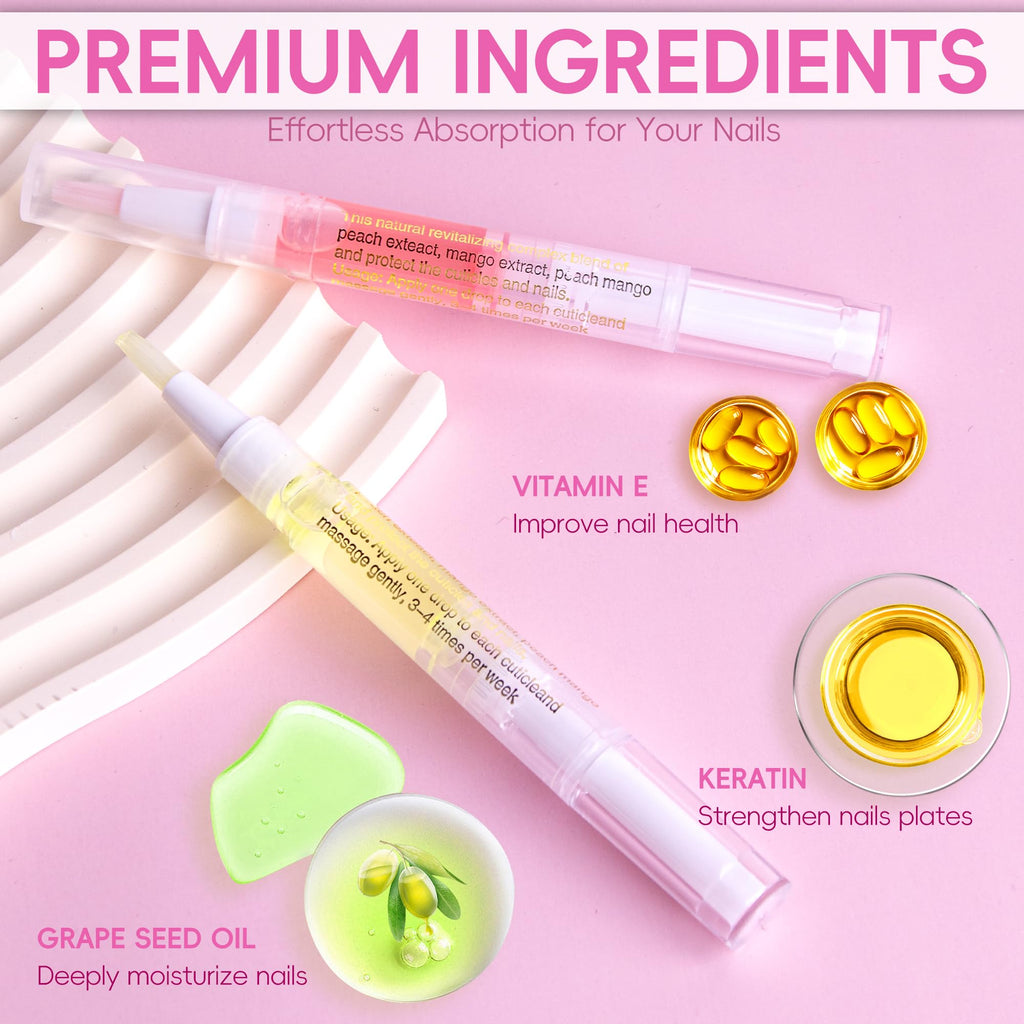Foncomy 2PCS Cuticle Oil Pen for Nails,Nail Oil Pen for Nail Care,Cuticle Oil for Nails with Nail File,Nail Oil Cuticle Prevent Dry Cracking and Hangnails,Deep Nourishment(Cherry & Lemon Flavor)