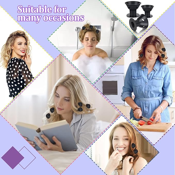 JANYUN 40 Pcs Black Magic Silicone Hair Rollers Include 20pcs Large Sleeping Curlers and 20pcs Small Silicone Hair Curlers (Pure Black)