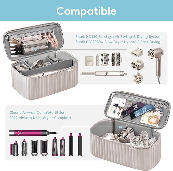 Lexeeco Travel Carrying Case for Hair Dryer Shark Flexstyle Dyson Airwrap Brush Hair Accessories Tools Storage Bag for Revlon Hairdryer Styler Organizer (Camel)