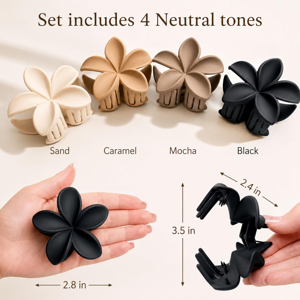 Flower Hair Clips for Women and Girls Thick to Thin Hair Medium Cute Claw Clips Decorative Plumeria Hawaiian Hair Accessories Nonslip Neutral Matte Pinzas Para el Cabello