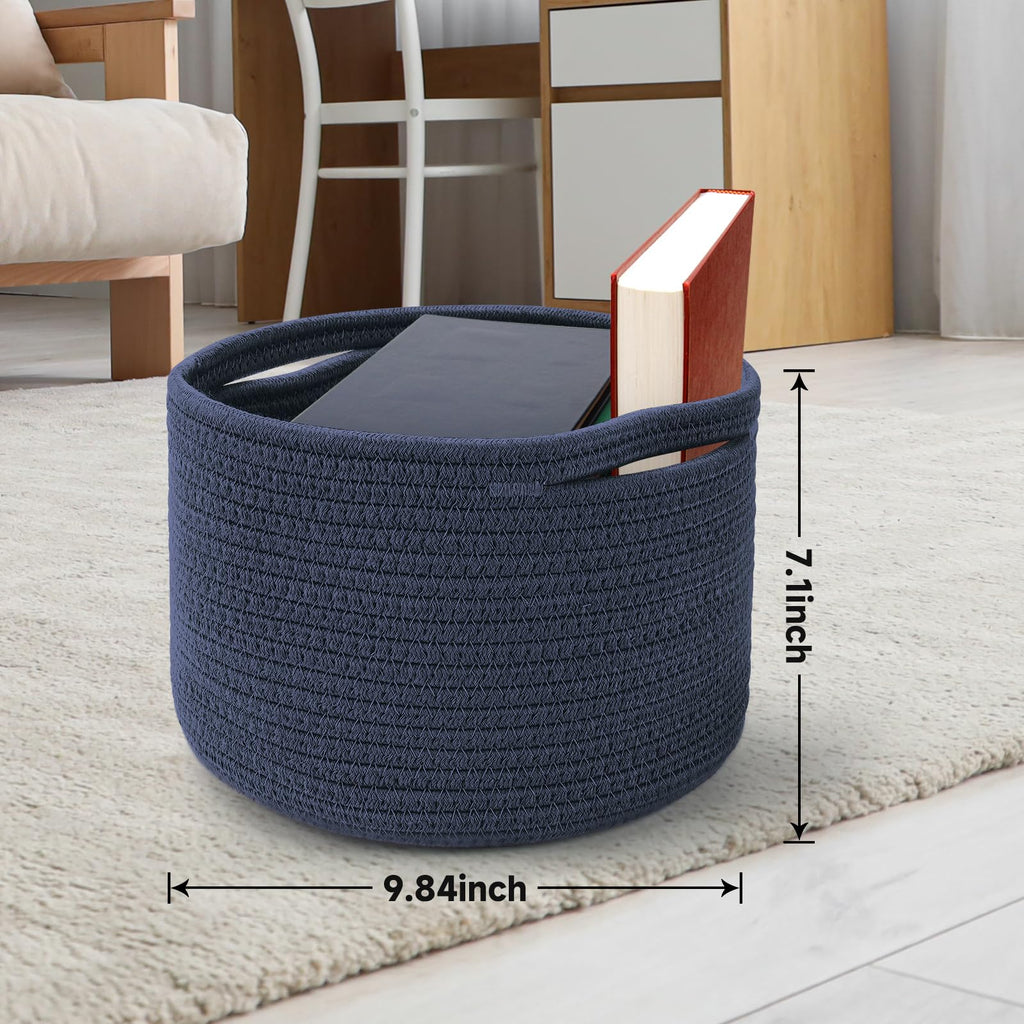 Maxuni 3 Pack Small Rope Storage Baskets, 9.82×9.82×7.1", Navy Blue