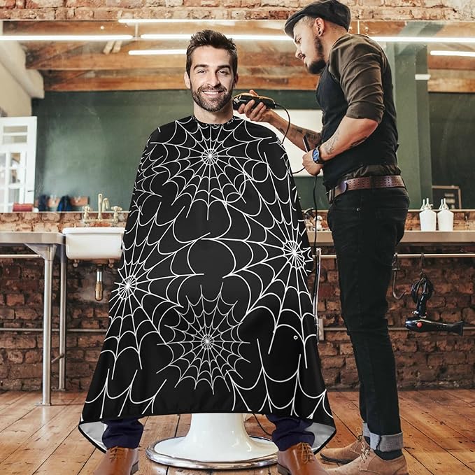 Visesunny Barber Cape with Spiders Web Decorative Pattern - Polyester Hair Cutting Salon Apron - Anti-Static, Water-Resistant Shaving Cloth