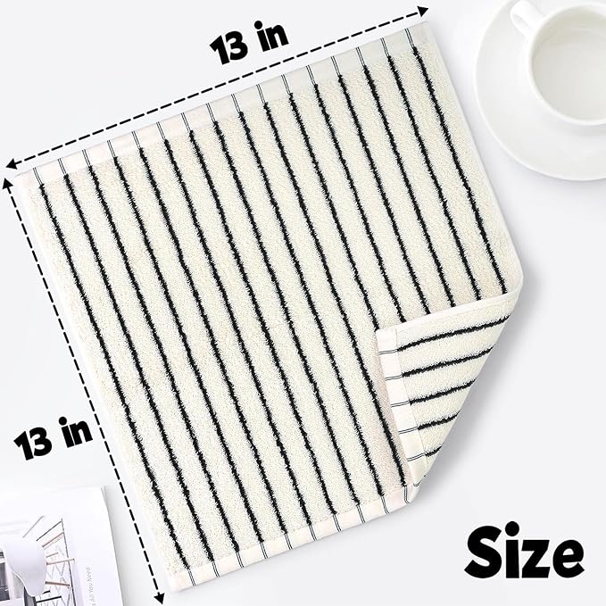 Jacquotha Striped Cotton Washcloths 4 Pack, 13” x 13” - Soft Wash Cloths for Bathroom, Kitchen, Gym, Face, Black and Cream