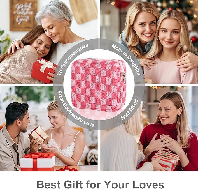 CekPo Sanitary Napkin Storage Bag, Menstrual Pad Zipper Bag Checkered Portable Period Bag Panty Liners, Tampon Storage Pouch for Women Ladies Daily Use Storage Purse Travel
