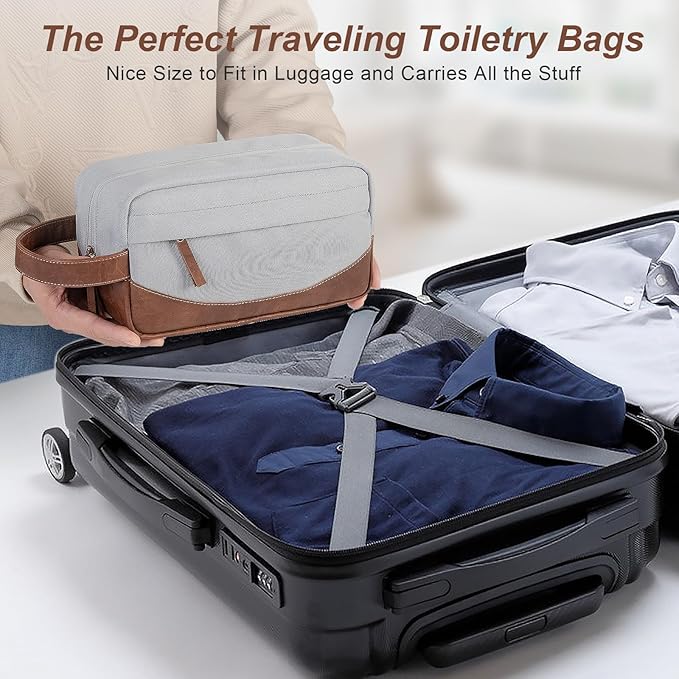 Ezday Travel Toiletry Bag for Men, Hanging Toiletry Organizer, Water Resistant Shaving Kit with Large Capacity for Travel Accessories (Grey, Medium)