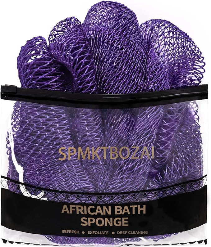 African Net Sponge Authentic, Loofah Exfoliating Body Scrubber Bath Sponge, African Exfoliating Net Sponge Back Scrubber Washcloth for Shower, Body Care Bathing Accessories (Purple)
